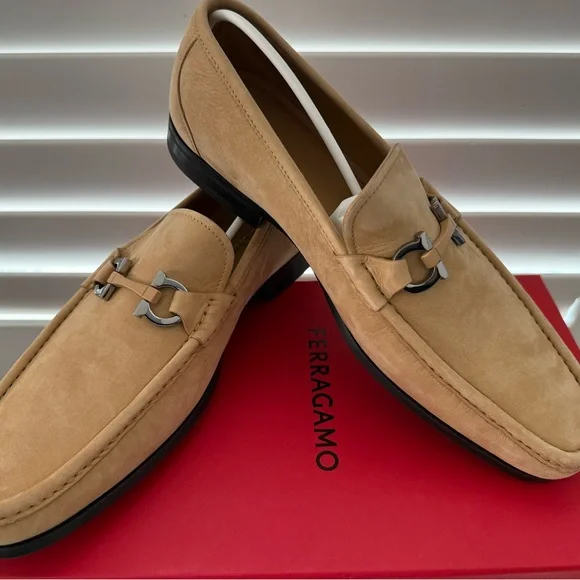 Salvatore Ferragamo Grandioso Suede Loafer camel color Men's size 12E. Ret. $850